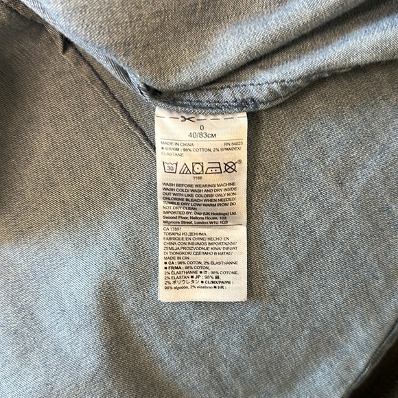 Banana Republic Shirt Riley Blue Jean Asymmetric Ruffle Button Down Fitted Sz 0 - Picture 5 of 5